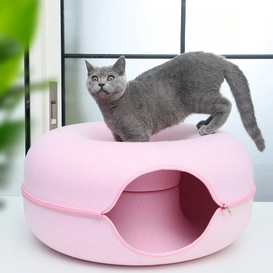 2-in-1 Washable Felt Donut Pet Bed and Tunnel