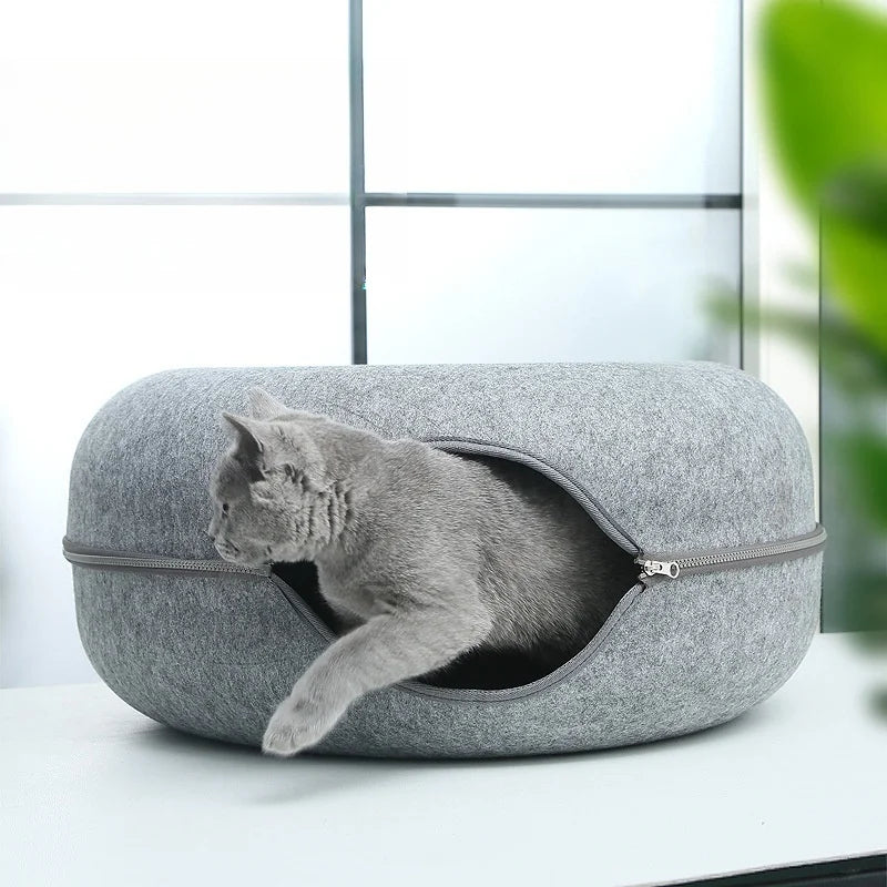 2-in-1 Washable Felt Donut Pet Bed and Tunnel
