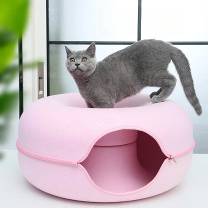 2-in-1 Washable Felt Donut Pet Bed and Tunnel