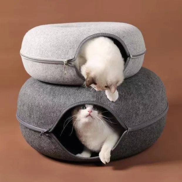 2-in-1 Washable Felt Donut Pet Bed and Tunnel