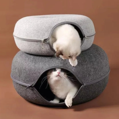 2-in-1 Washable Felt Donut Pet Bed and Tunnel