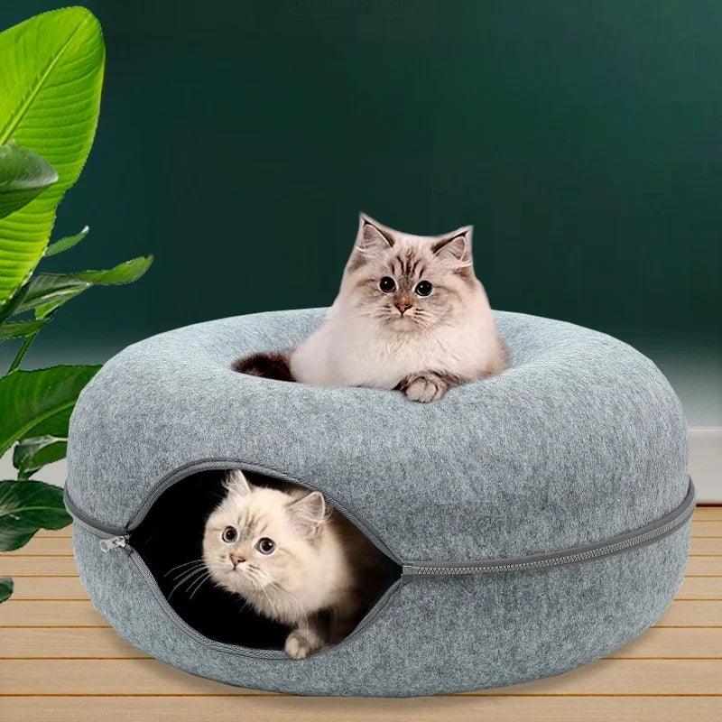 2-in-1 Washable Felt Donut Pet Bed and Tunnel