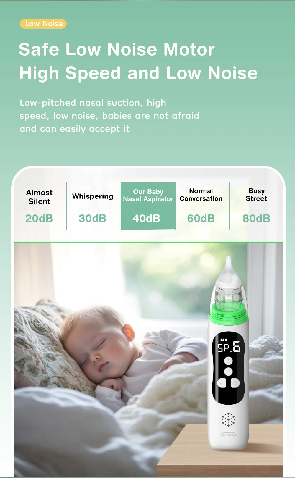 Relieves stuffy noses in just minutes. No more congestions. Better sleep for your little one.