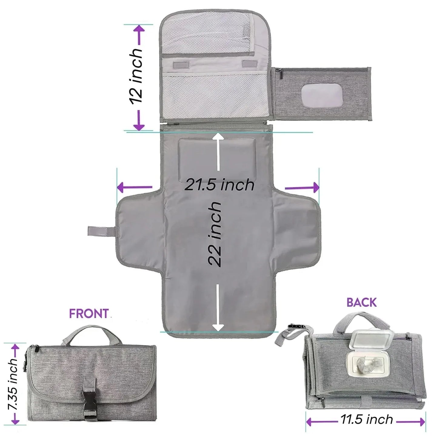 Portable Diaper Changing Pad Waterproof Travel Changing Kit Baby Travel Outdoor Changing Pad Baby Shower Gift Gray