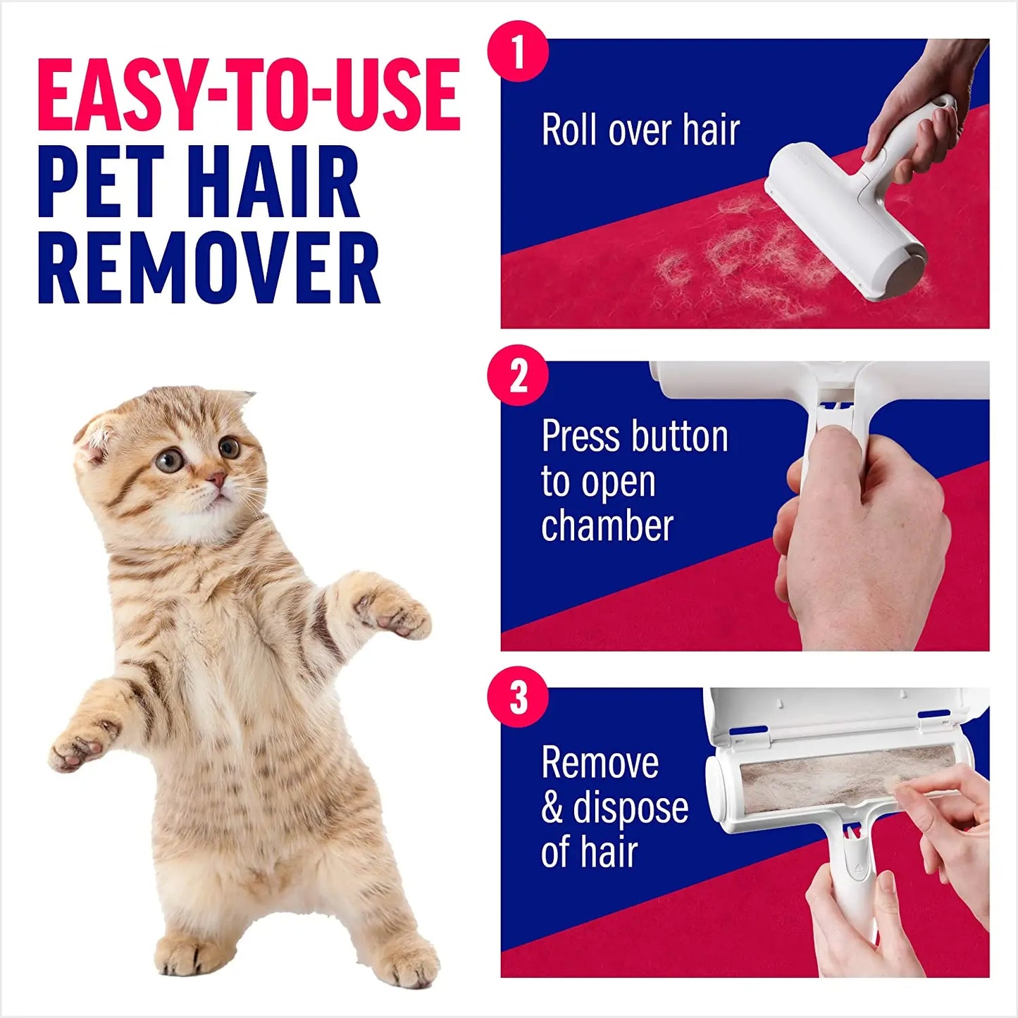 Self-Cleaning Pet Hair & Fur Remover Roller for Dogs & Cats